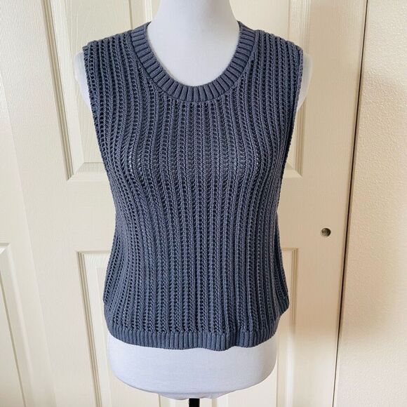 Hollister High-neck Crochet-style Sweater Tank Gray Blue Size Large - Picture 10 of 10